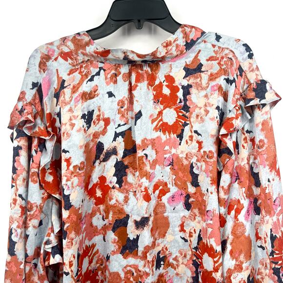 NIC+ZOE Womens Pressed Petals Top 3X Light Blue Orange Long Sleeve NWT - Picture 7 of 12